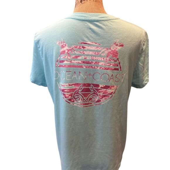 Ocean + Coast Women's V-Neck T-Shirt Green Size L Casual Short Sleeve - Picture 5 of 8